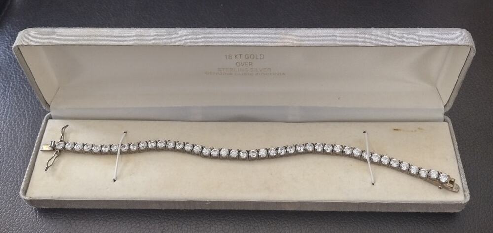 Vintage SETA 14K Gold Over .925 Sterling Silver CZ Tennis Bracelet Box